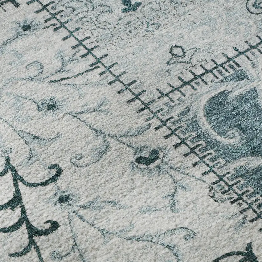 Teal And Ivory Patchwork Washable Area Rug With UV Protection Photo 9