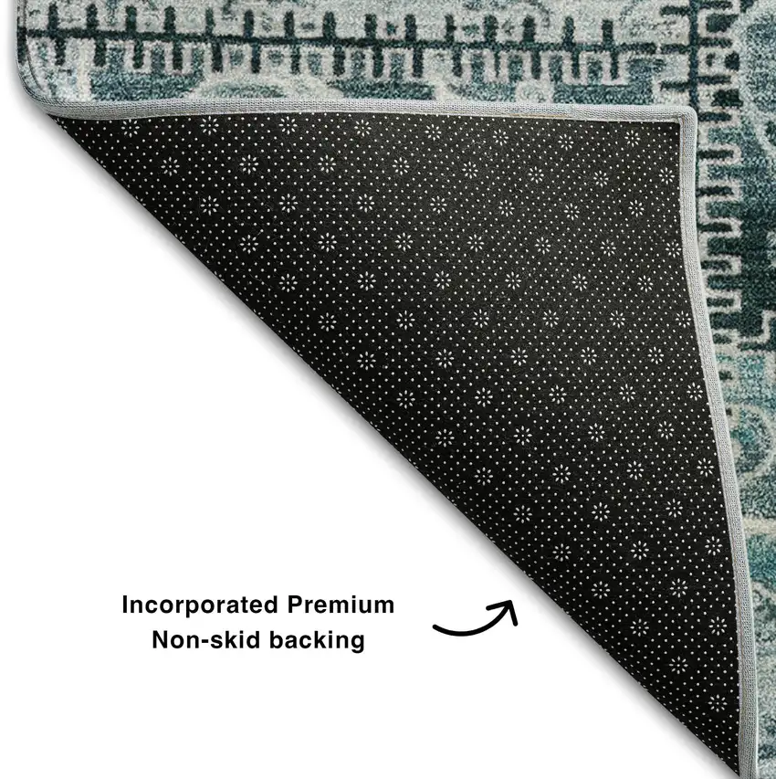 Teal And Ivory Patchwork Washable Area Rug With UV Protection Photo 6