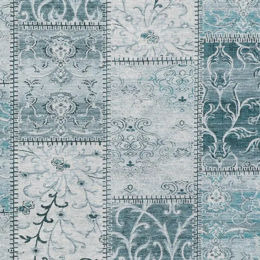 Teal And Ivory Patchwork Washable Area Rug With UV Protection Photo 2