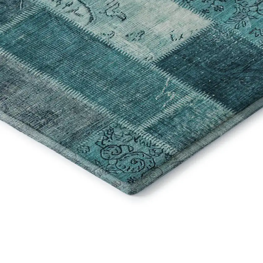Teal And Ivory Patchwork Washable Area Rug With UV Protection Photo 7