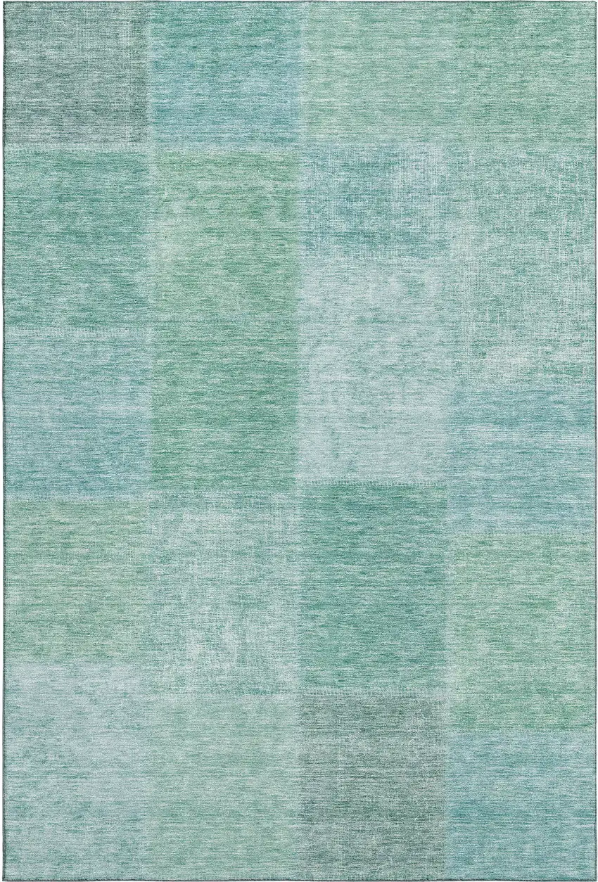 Teal And Ivory Patchwork Washable Area Rug With UV Protection Photo 1