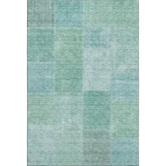 Teal And Ivory Patchwork Washable Area Rug With UV Protection Photo 2