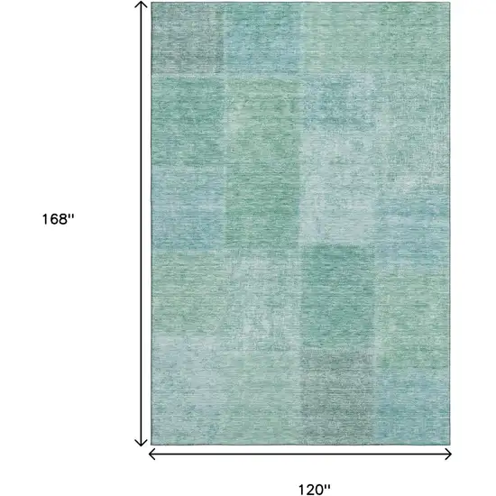 Teal And Ivory Patchwork Washable Area Rug With UV Protection Photo 3