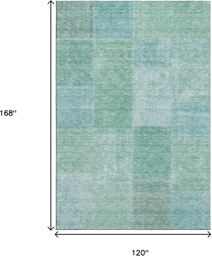 Teal And Ivory Patchwork Washable Area Rug With UV Protection Photo 3