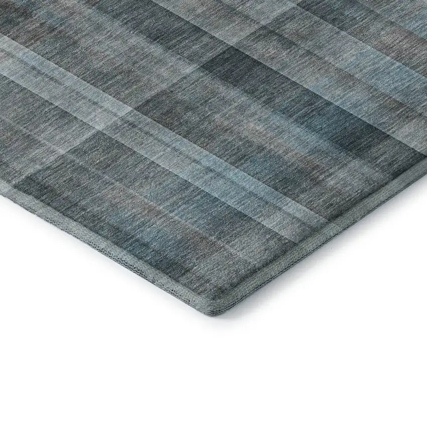 Teal And Ivory Plaid Washable Area Rug With UV Protection Photo 8