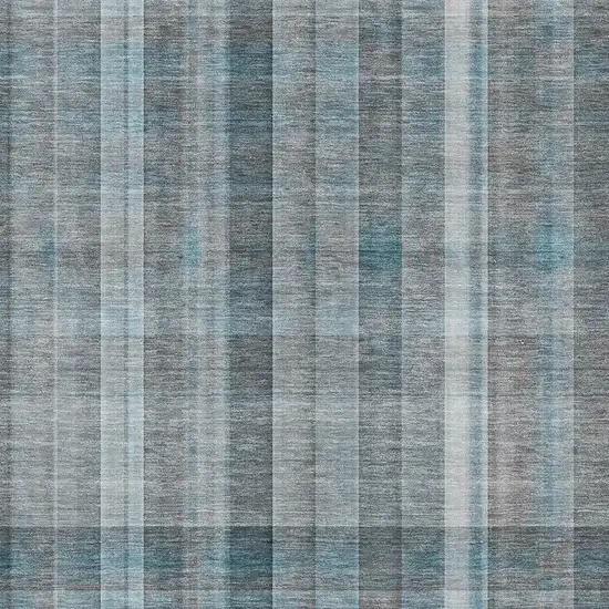 Teal And Ivory Plaid Washable Area Rug With UV Protection Photo 3