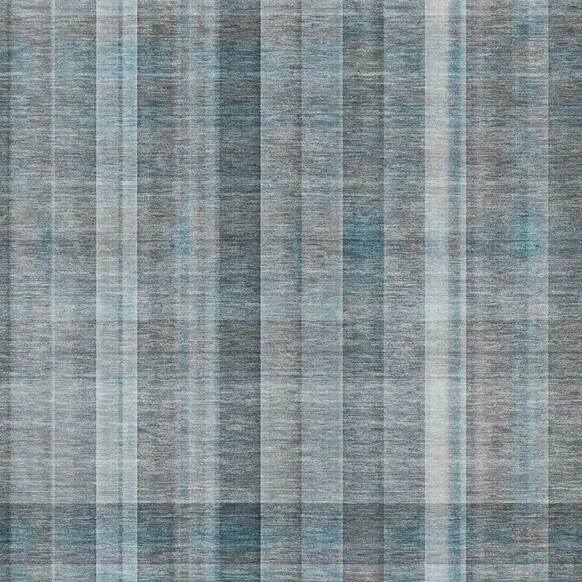 Teal And Ivory Plaid Washable Area Rug With UV Protection Photo 3