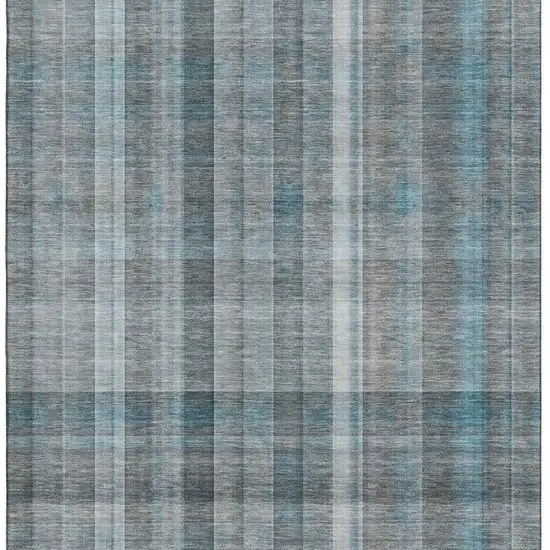 Teal And Ivory Plaid Washable Area Rug With UV Protection Photo 4