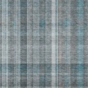 Photo of Teal And Ivory Plaid Washable Area Rug With UV Protection