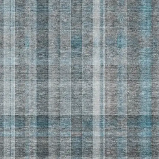 Teal And Ivory Plaid Washable Area Rug With UV Protection Photo 1