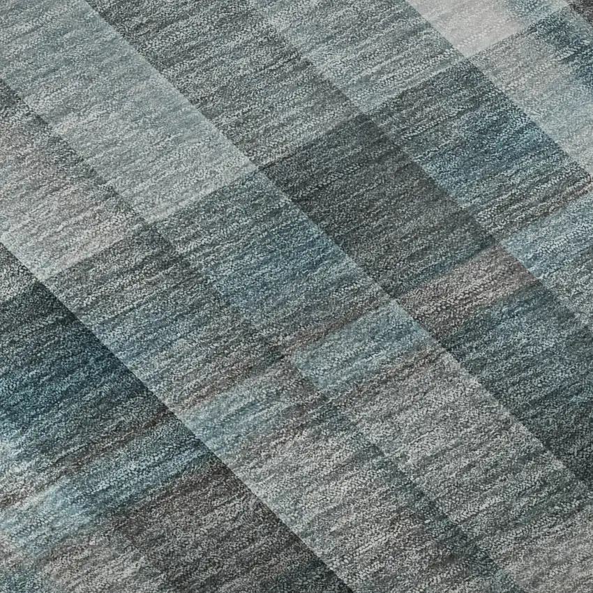 Teal And Ivory Plaid Washable Area Rug With UV Protection Photo 9