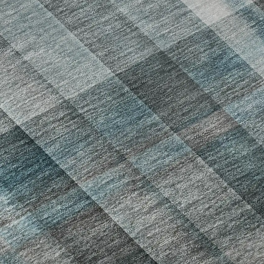 Teal And Ivory Plaid Washable Area Rug With UV Protection Photo 8