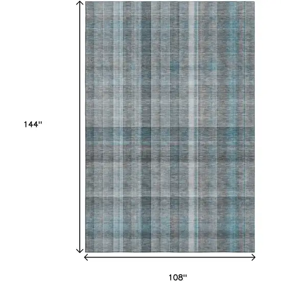 Teal And Ivory Plaid Washable Area Rug With UV Protection Photo 3