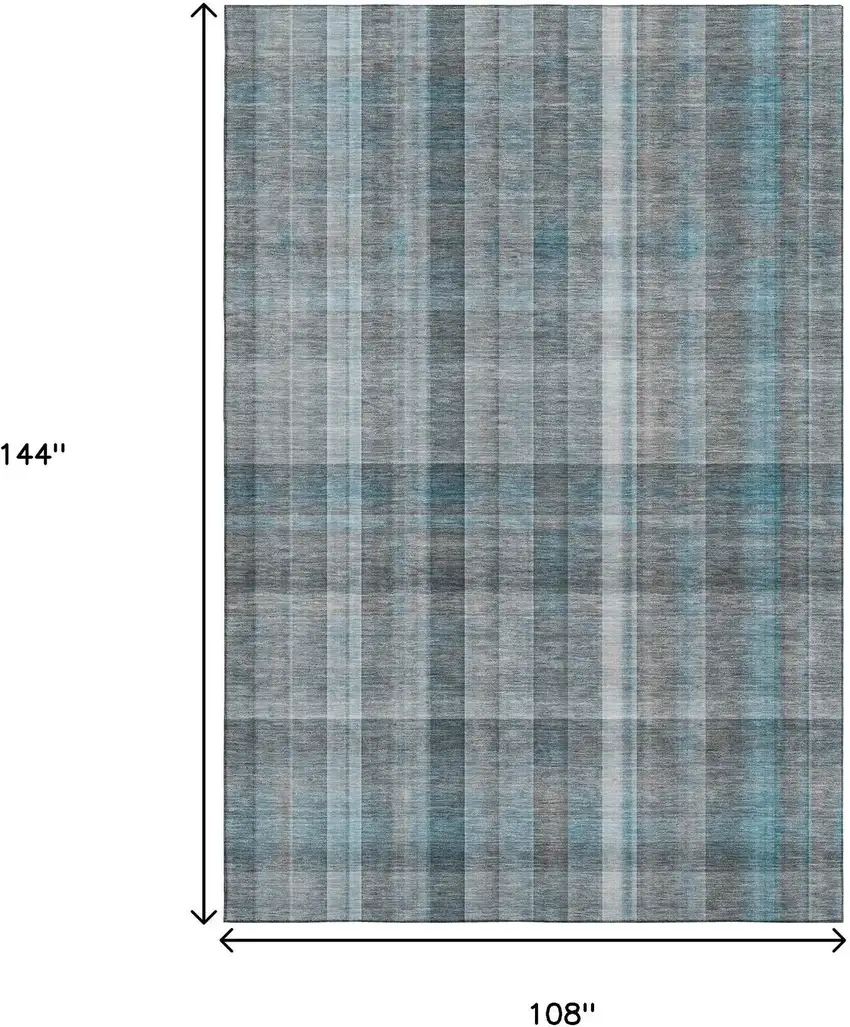 Teal And Ivory Plaid Washable Area Rug With UV Protection Photo 3