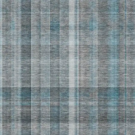 Teal And Ivory Plaid Washable Area Rug With UV Protection Photo 1