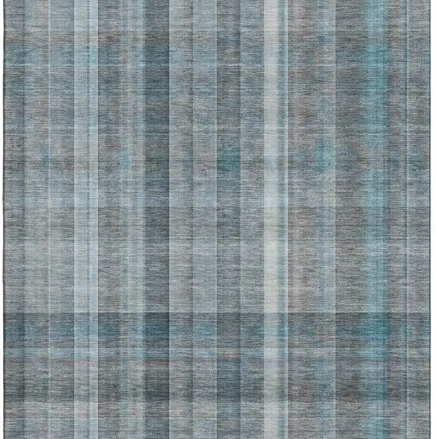 Teal And Ivory Plaid Washable Area Rug With UV Protection Photo 7