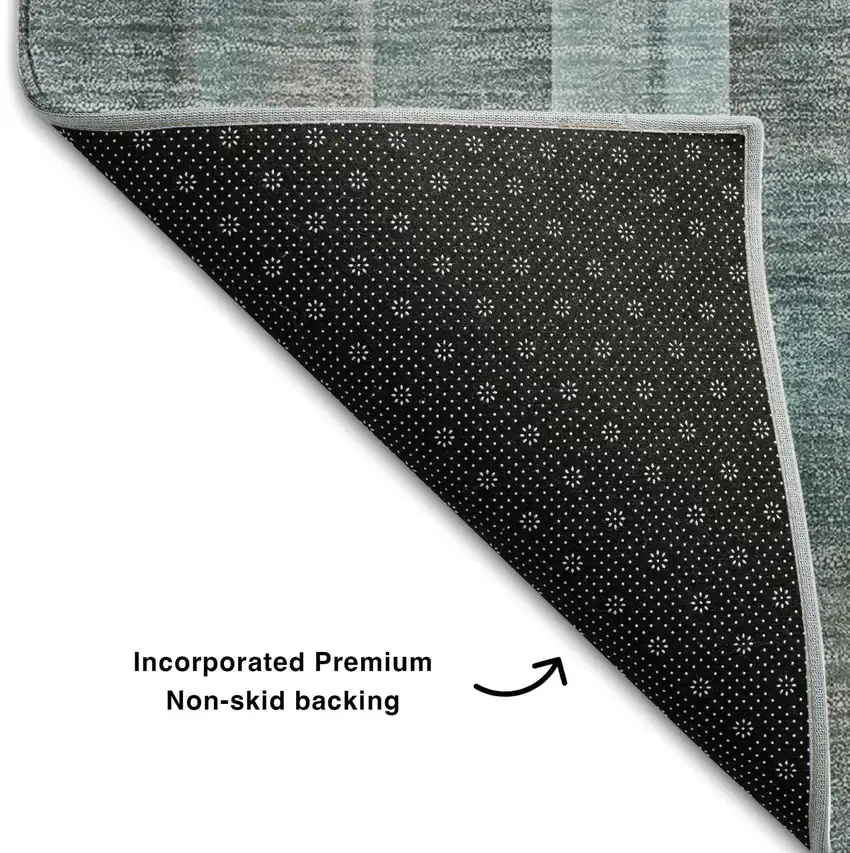 Teal And Ivory Plaid Washable Area Rug With UV Protection Photo 9