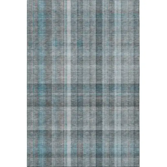 Teal And Ivory Plaid Washable Area Rug With UV Protection Photo 4