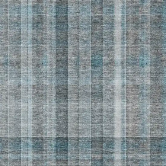 Teal And Ivory Plaid Washable Area Rug With UV Protection Photo 3