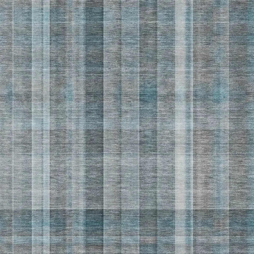 Teal And Ivory Plaid Washable Area Rug With UV Protection Photo 3