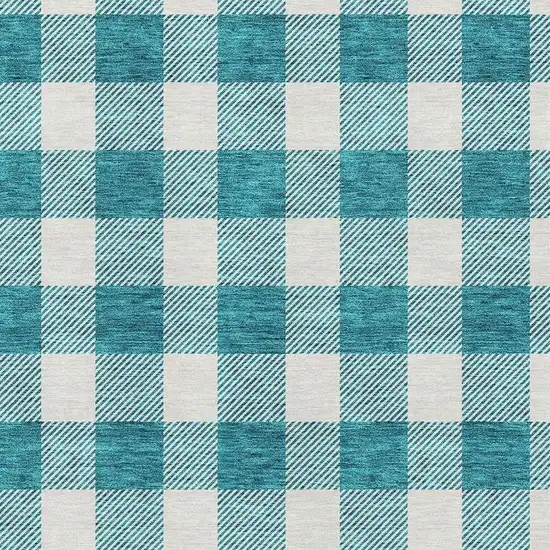 Teal And Ivory Plaid Washable Area Rug With UV Protection Photo 2