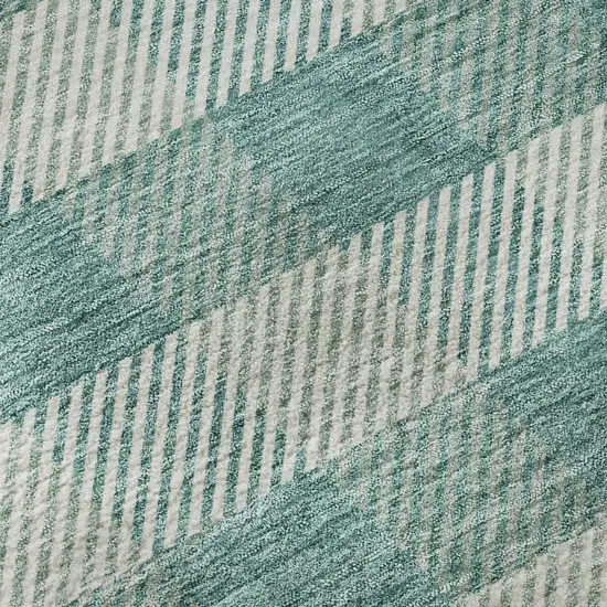 Teal And Ivory Plaid Washable Area Rug With UV Protection Photo 9