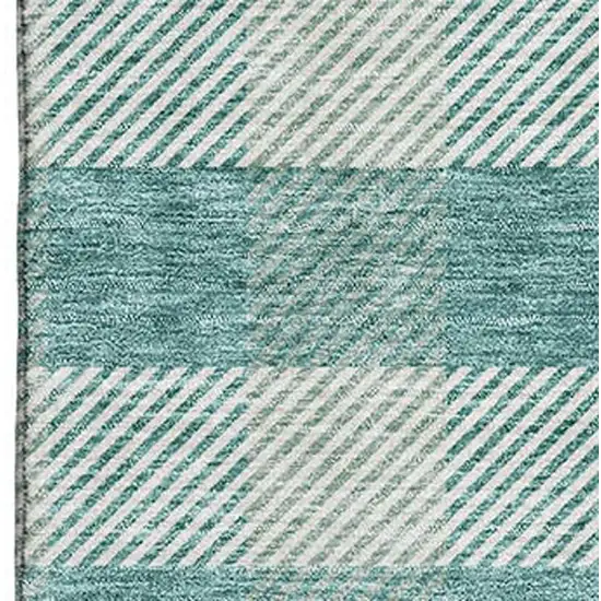 Teal And Ivory Plaid Washable Area Rug With UV Protection Photo 2
