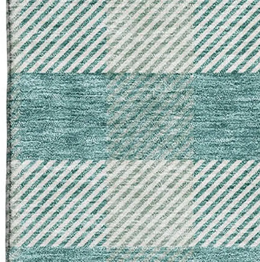 Teal And Ivory Plaid Washable Area Rug With UV Protection Photo 2