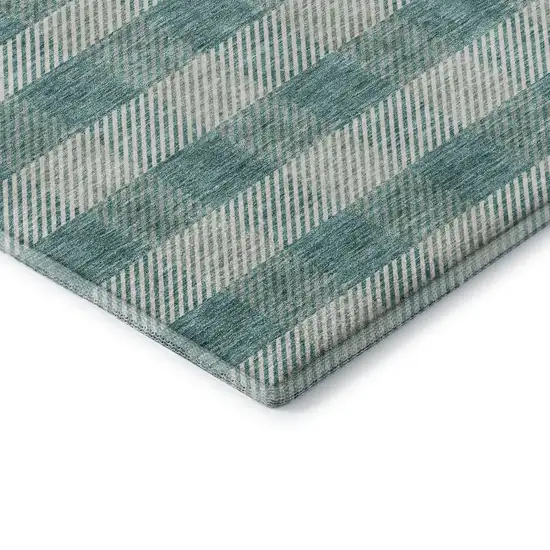 Teal And Ivory Plaid Washable Area Rug With UV Protection Photo 7