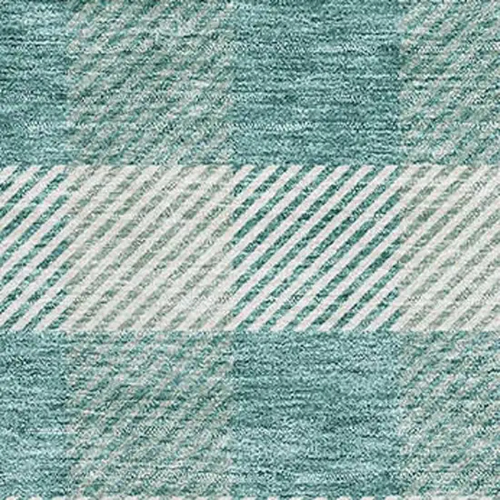 Teal And Ivory Plaid Washable Area Rug With UV Protection Photo 2