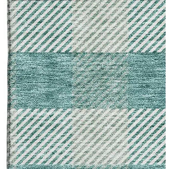 Teal And Ivory Plaid Washable Area Rug With UV Protection Photo 2