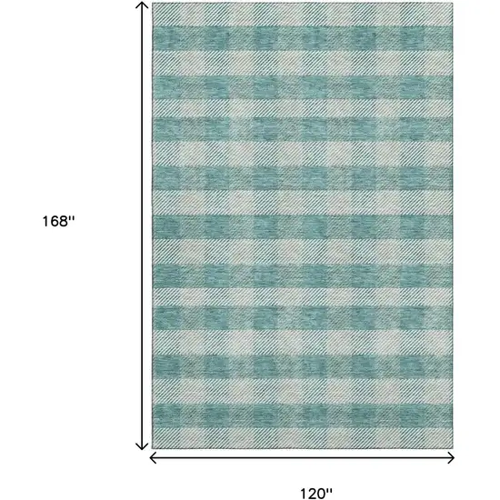 Teal And Ivory Plaid Washable Area Rug With UV Protection Photo 9