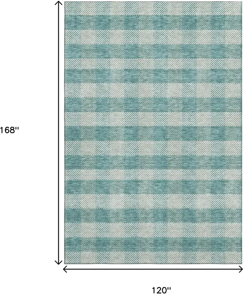 Teal And Ivory Plaid Washable Area Rug With UV Protection Photo 9
