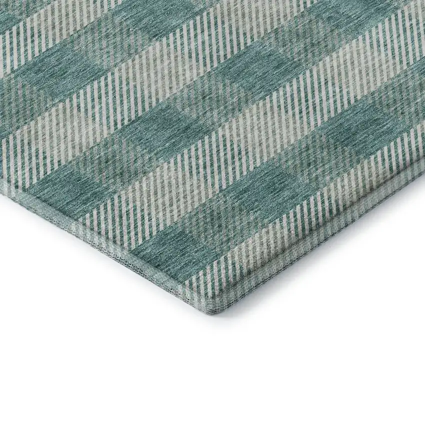 Teal And Ivory Plaid Washable Area Rug With UV Protection Photo 6