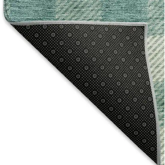 Teal And Ivory Plaid Washable Area Rug With UV Protection Photo 5