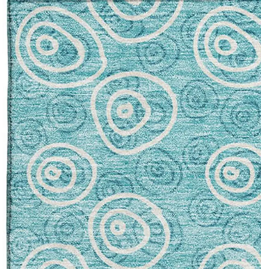 Teal And Ivory Polka Dot Washable Area Rug With UV Protection Photo 3