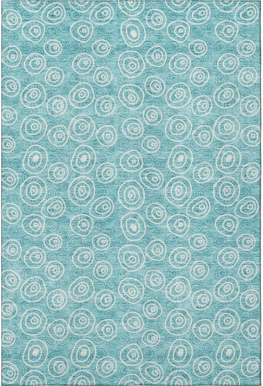 Teal And Ivory Polka Dot Washable Area Rug With UV Protection Photo 4