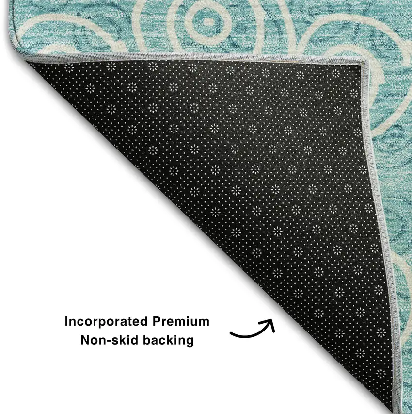 Teal And Ivory Polka Dot Washable Area Rug With UV Protection Photo 7