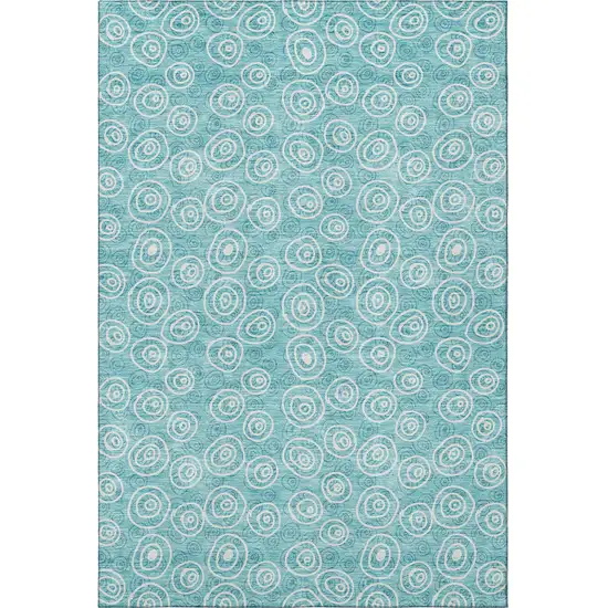 Teal And Ivory Polka Dot Washable Area Rug With UV Protection Photo 4