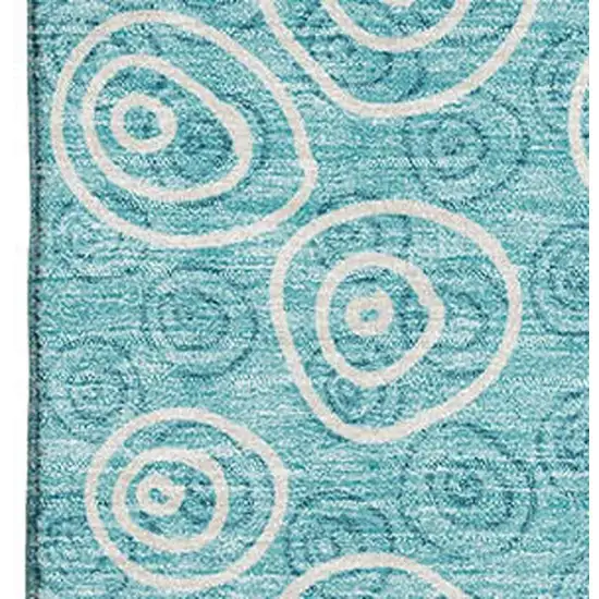 Teal And Ivory Polka Dot Washable Area Rug With UV Protection Photo 3