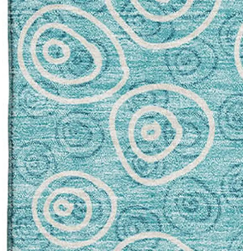 Teal And Ivory Polka Dot Washable Area Rug With UV Protection Photo 3