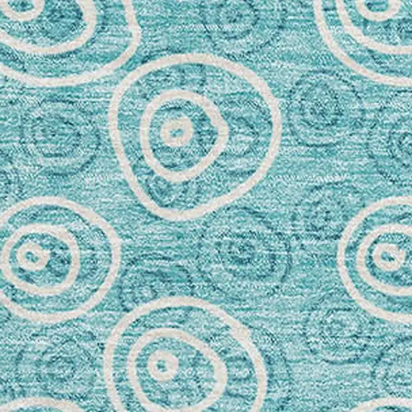 Teal And Ivory Polka Dot Washable Area Rug With UV Protection Photo 3