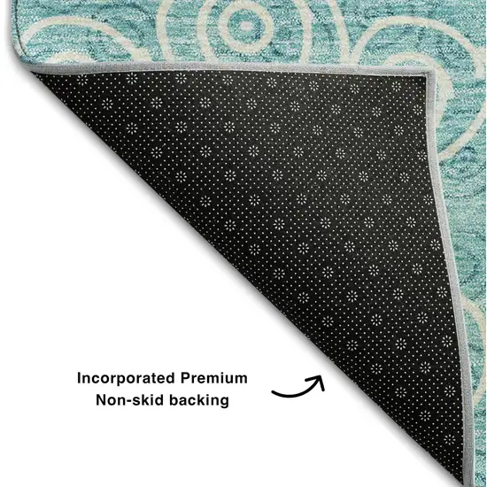Teal And Ivory Polka Dot Washable Area Rug With UV Protection Photo 7