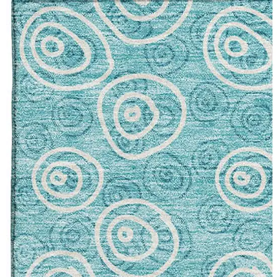 Teal And Ivory Polka Dot Washable Area Rug With UV Protection Photo 4