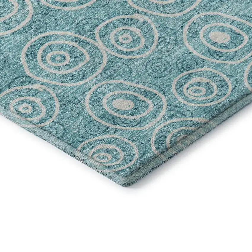 Teal And Ivory Polka Dot Washable Area Rug With UV Protection Photo 8