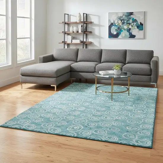 Teal And Ivory Polka Dot Washable Area Rug With UV Protection Photo 2