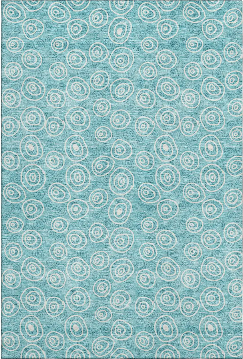 Teal And Ivory Polka Dot Washable Area Rug With UV Protection Photo 1