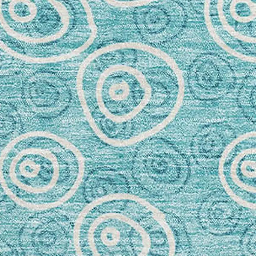 Teal And Ivory Polka Dot Washable Area Rug With UV Protection Photo 3