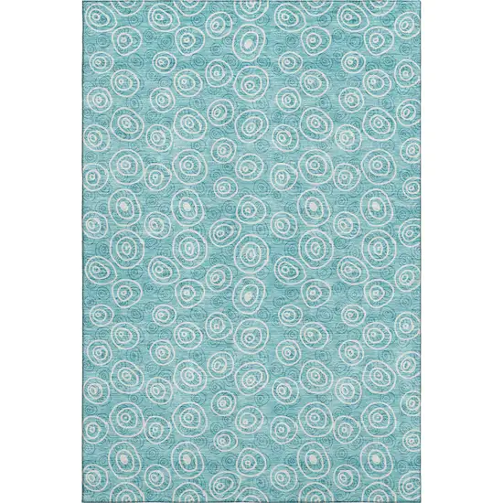 Teal And Ivory Polka Dot Washable Area Rug With UV Protection Photo 1
