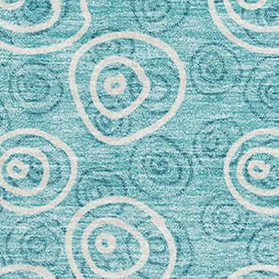 Teal And Ivory Polka Dot Washable Area Rug With UV Protection Photo 3